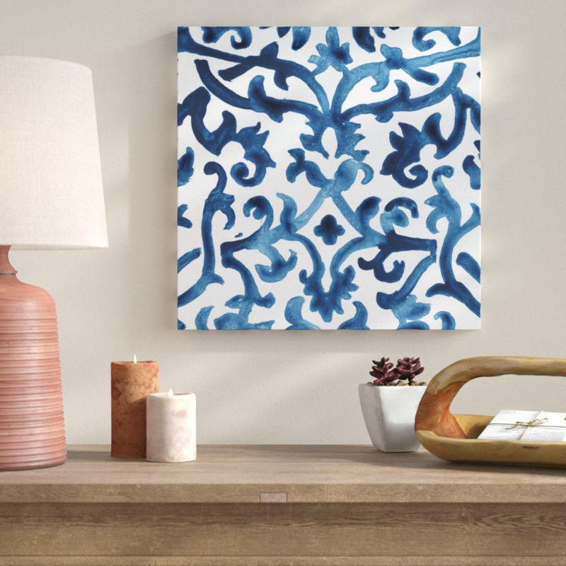 «Indigo Sampler III», peinture sur toile, H 30 po x l 30 po, Toile tendue