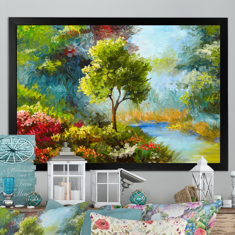 «Summer Path In Forest Landscape», reproduction d'art sur toile, Toile avec cadre noir, H 16 po x l 32 po x P 1 po