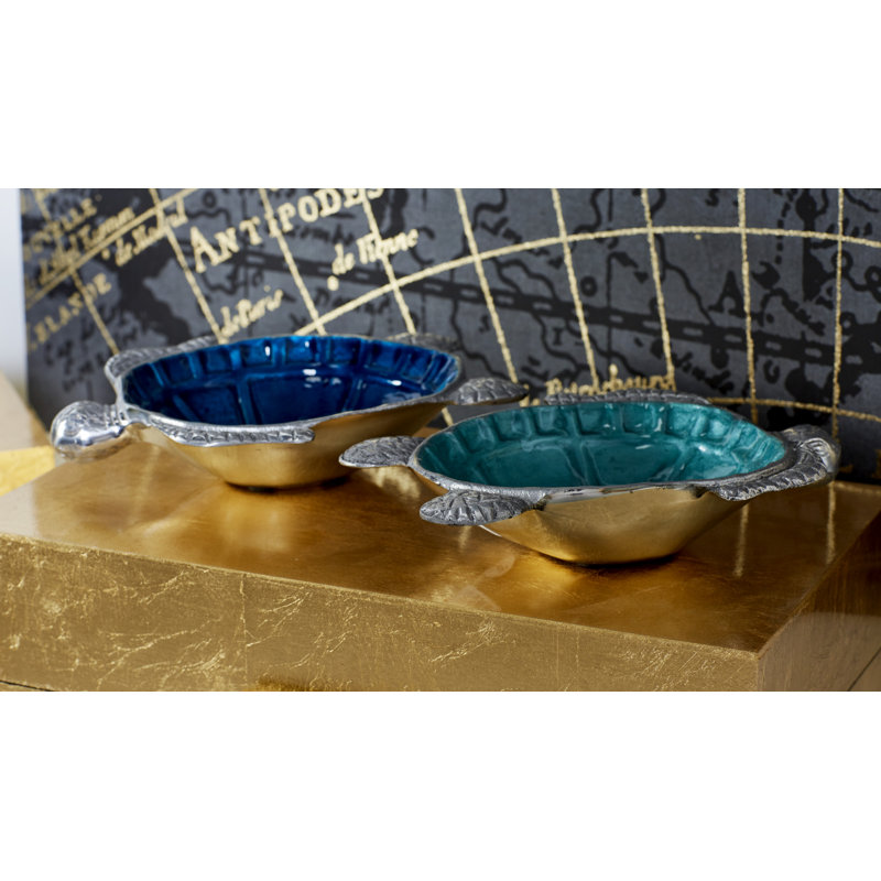 Aluminum Metal Handmade Turtle Multi Colored Serving Bowl Set
