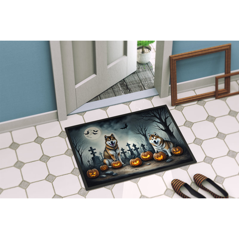 Akita Halloween Cemetery Scene Non-Slip Outdoor Doormat