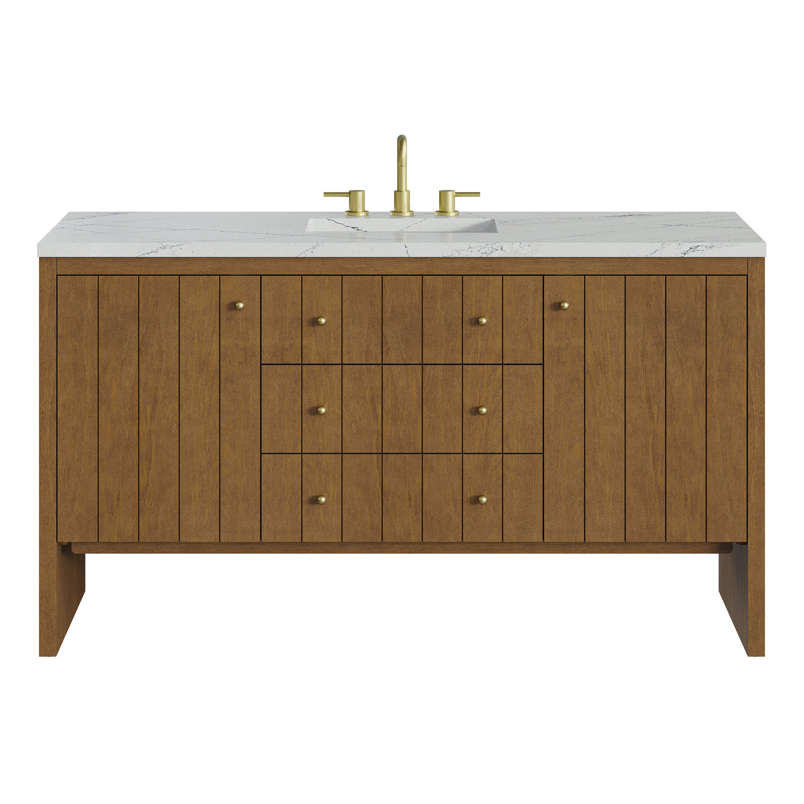 Hudson 60"W Single Vanity W/ Freepower Wireless Charger, Ethereal Noctis, Honey Oak