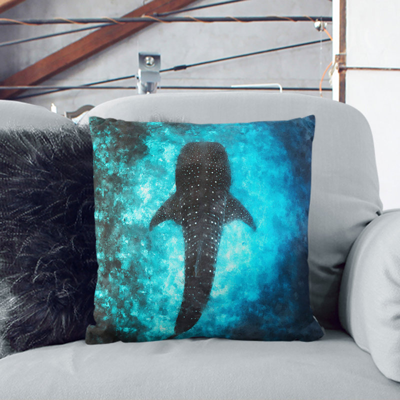 Whale Shark Scatter Cushion, 40cm H x 40cm W x 15cm D, Black/Teal/Teal