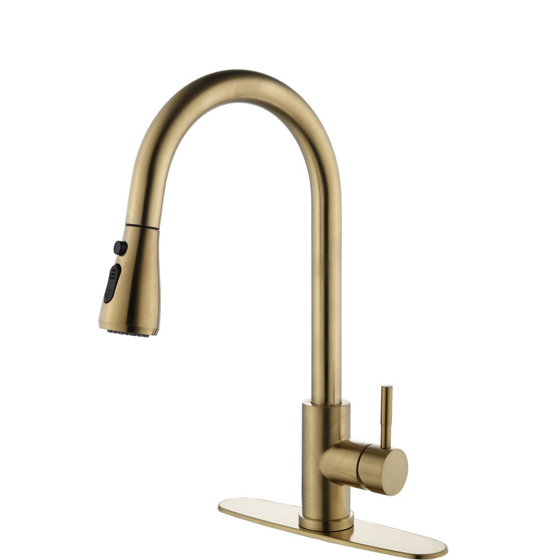 Robinet de cuisine avec douchette extractible, Or brossé