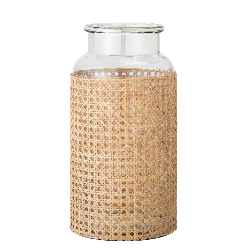 Vase de table en verre Renaldi, H 14,5 po x l 6,75 po x P 6,75 po, Beige