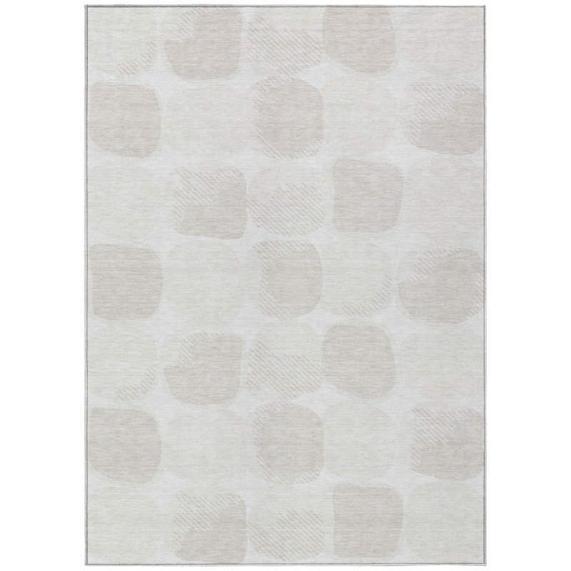 3' X 5' Ivory And Beige Abstract Washable Indoor Outdoor Area Rug