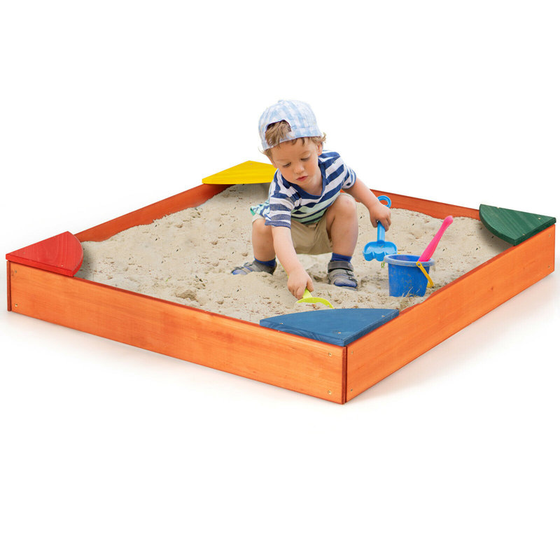 Gymax 35'' x 5'' Solid Wood Square Sandbox