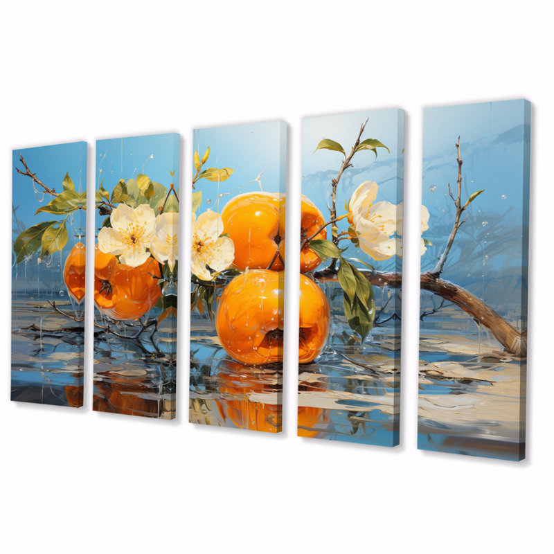 Fruit orange persimmon II - ferme, art mural sur toile - 5 panneaux égaux