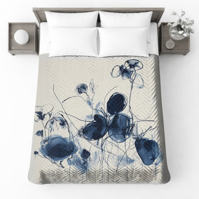 Abstract Floral Artwork Quilted Bedspread All Sizes