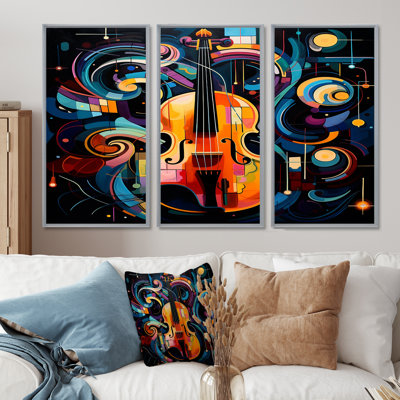 Frequences Of Music Violin Retro Colors - ensemble de reproductions d'art mural musical