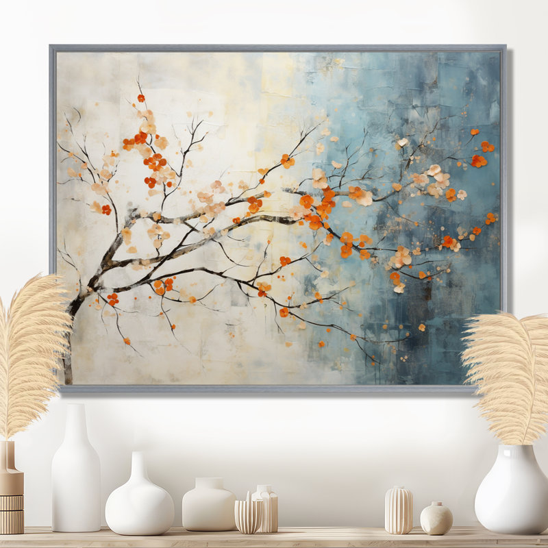 Orange, bleu sarcelle, érable, incandescent V - art mural érable, H 30 po x l 40 po x P 1,5 po, Encadrement argenté