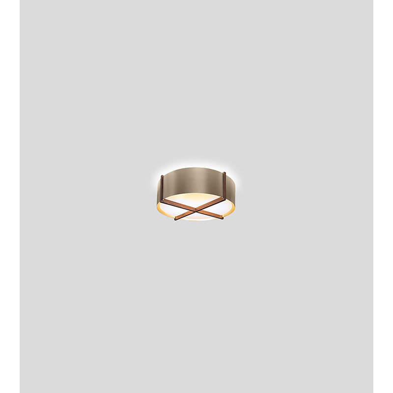 Plura Flush Mount, 7.8" H x 18" W x 18" D, Distressed Brass, Walnut