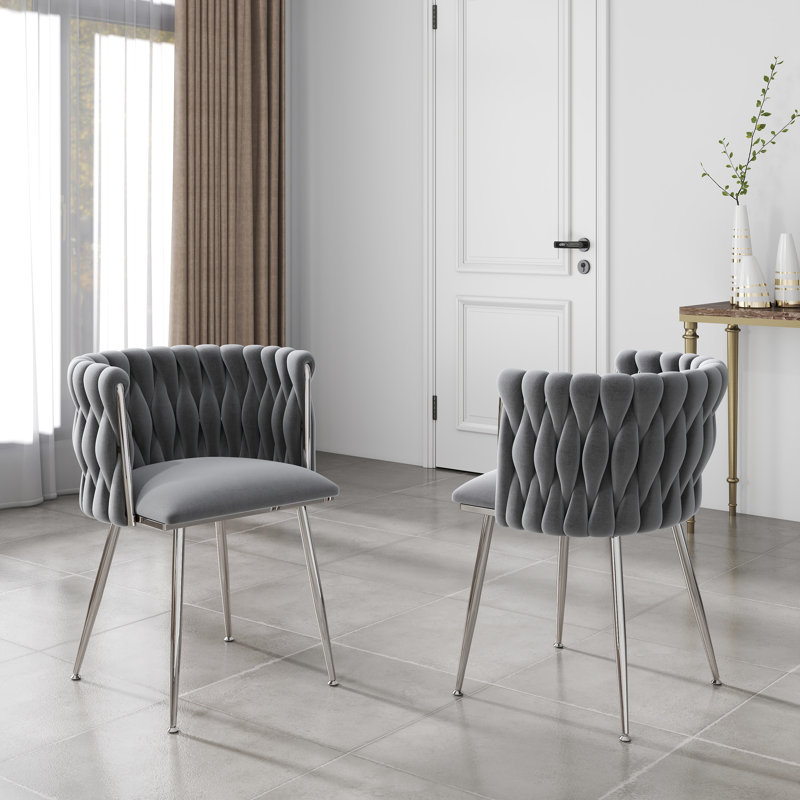 Velvet Woven Dining Chair, Gray, Silver