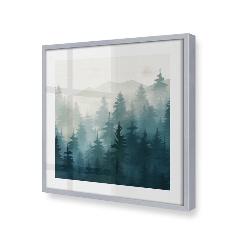 «Misty Pine Forest In Blue», Chrome poli, H 13,75 po x l 13,75 po