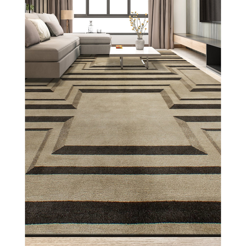 Geometric Area Rug in Black/Sand, Rectangle 6' x 9'