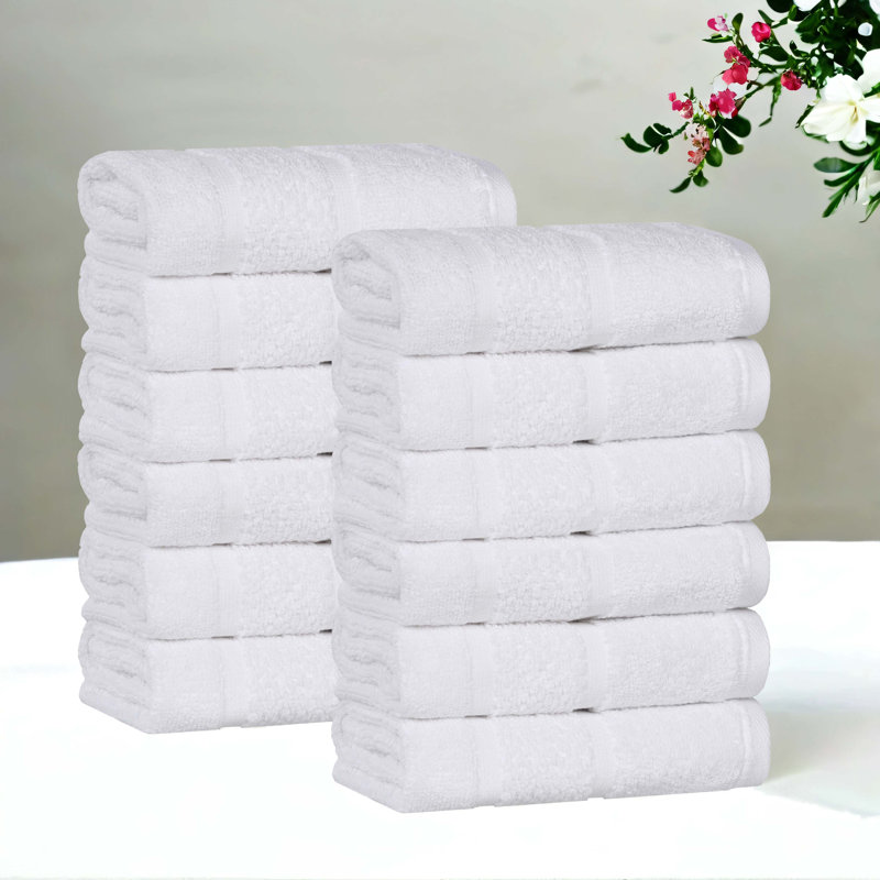 Mile Smart Twist Viscose Cotton Blend Medium Weight Solid Thick Border Towel Set, White, Washcloth - 12 Pack