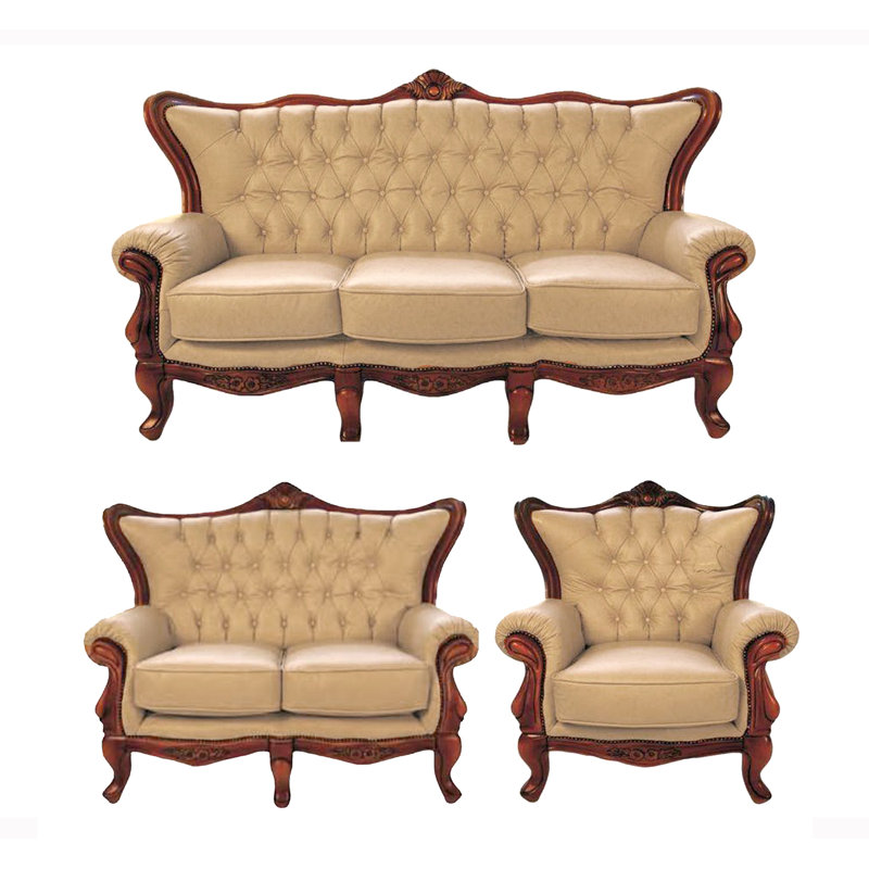Ensemble de salon en cuir véritable 3 pièces Friley