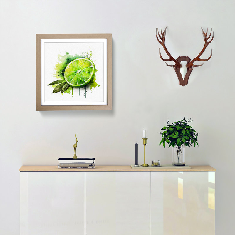 Lime Fruit Watercolour - Framed Print, Oak