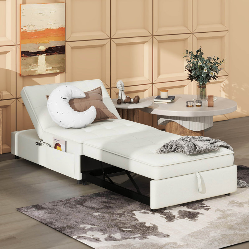 4-In-1 Sofa Bed, Chair Bed, Multi-Function Folding Ottoman Bed With Storage Pocket And USB Port