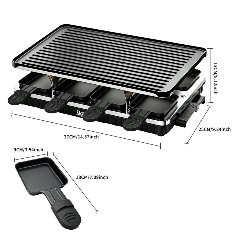 1300W Electric Tabletop Grill, 2‑in‑1 Reversible Griddle Plate with 8 Mini Non‑Stick Pans, UK Plug Indoor BBQ Raclette Grill for Family Party