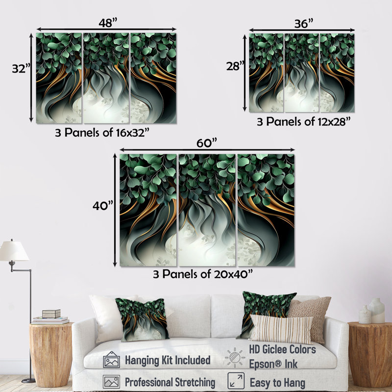 Whispers of Spring of Emerald Botanicals III - Ensemble de décorations murales botaniques abstraites, 40" H x 60" W