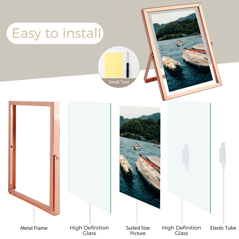 Cadre flottant en métal avec verre véritable, 6 po x 8 po, Or rose