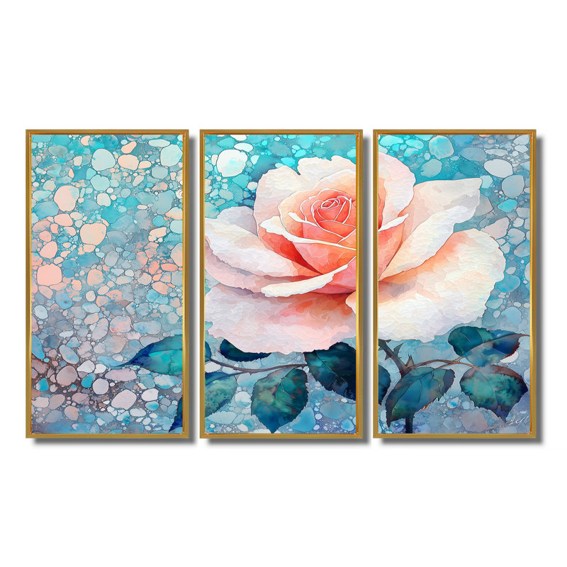 Ensemble de décorations murales Sapphire River Of Rose Blooming III - Rose, H 32 po x l 48 po, Doré