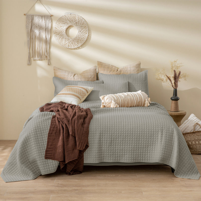 Ensemble de literie 3 pièces Waffle, Courtepointe grand + 2 couvre-oreillers standard, Gris clair