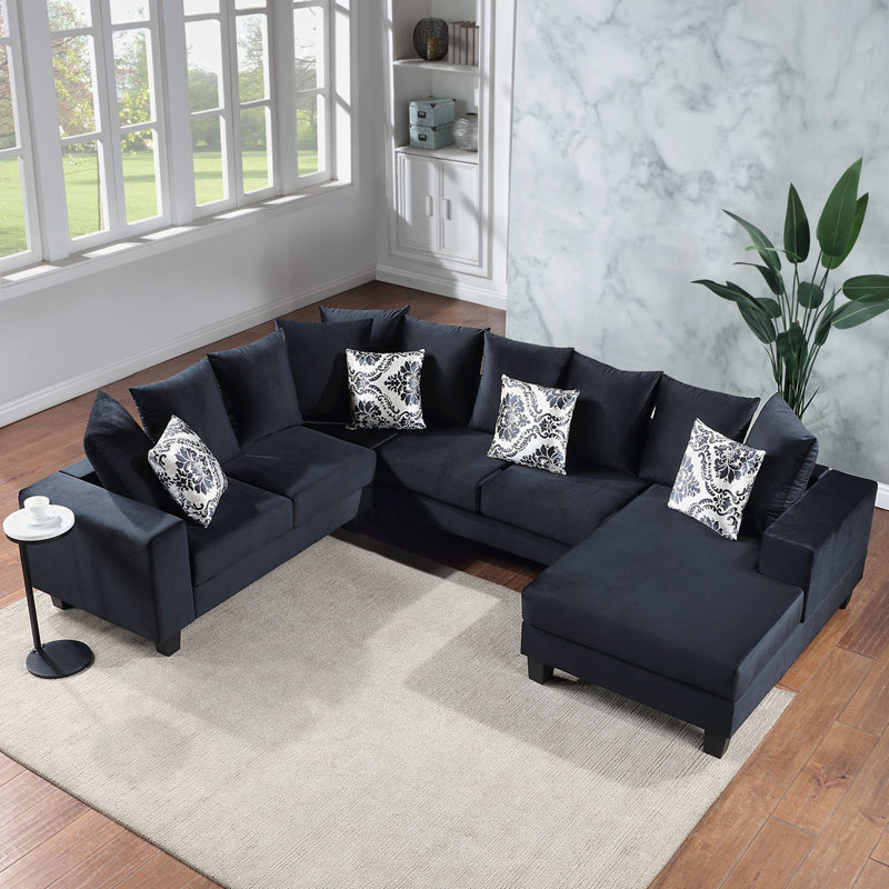 Canapé modulaire en U de 110 po Souren, Velours noir