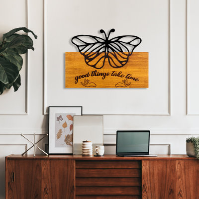 Decorative Wooden Wall Accessory, Walnut & Black, 22.8 x 16.5 x 1.2 inches | 100% Solid Wood (Thickness: 1.2 inches) & Durable Metal (Thickness: 0.06 inches) | Unique Design for Home Décor, Stylish & Versatile Accent