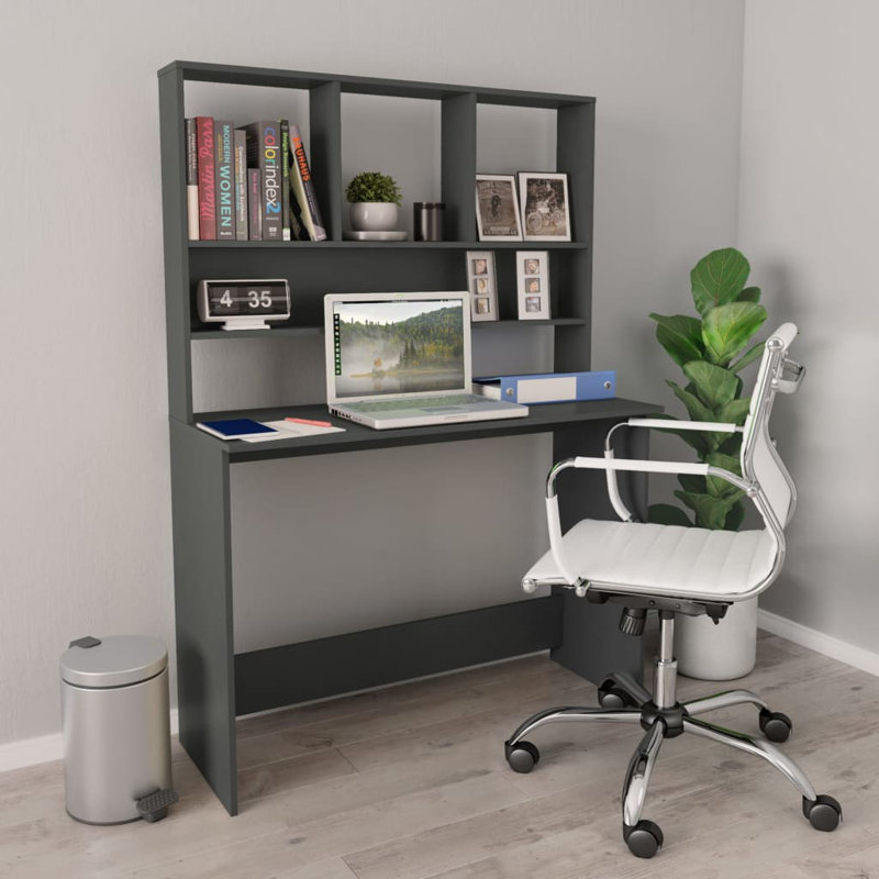 Bureau d'ordinateur avec tablettes Charlsea, Gris foncé