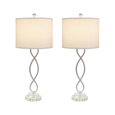 30.5" Modern Glam Crystal & Iron Table Lamp Set of 2 | 3-Way Dimmable, E26 Base 100W, Bulb Not Included, Nickel