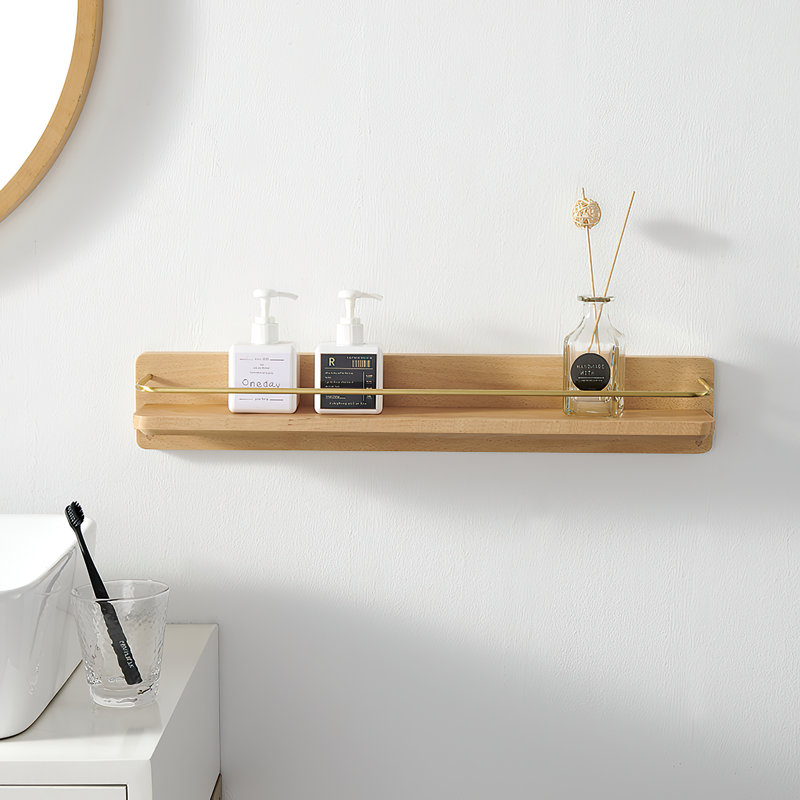 Dandre Modern Brass Wooden Shelf, 3.2" H x 16" W x 5.6" D, Natural