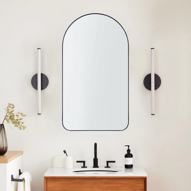 W H Recessed Framed Medicine Cabinet with Mirror and 2 Adjustable Shelves, Black, 28.3" H x 16" W