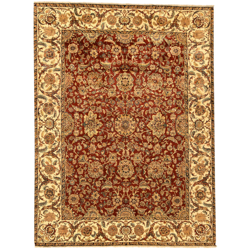 High-Quality Hand-Knotted Red And Cream Area Rug
