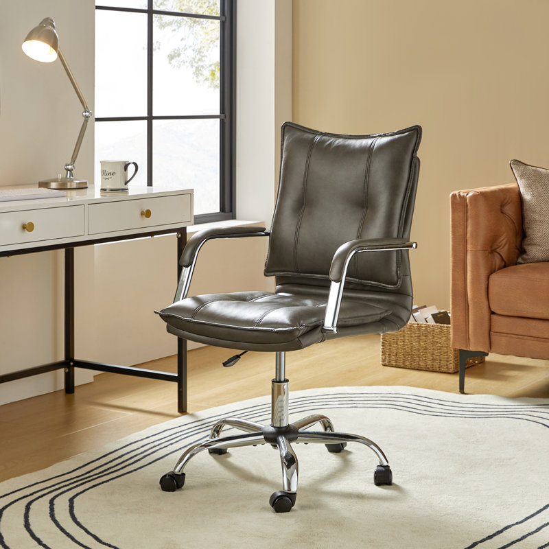 Lundgren Modern 22.2'' W Faux Leather Swivel Task Office Chair with Tufted Back, Gray