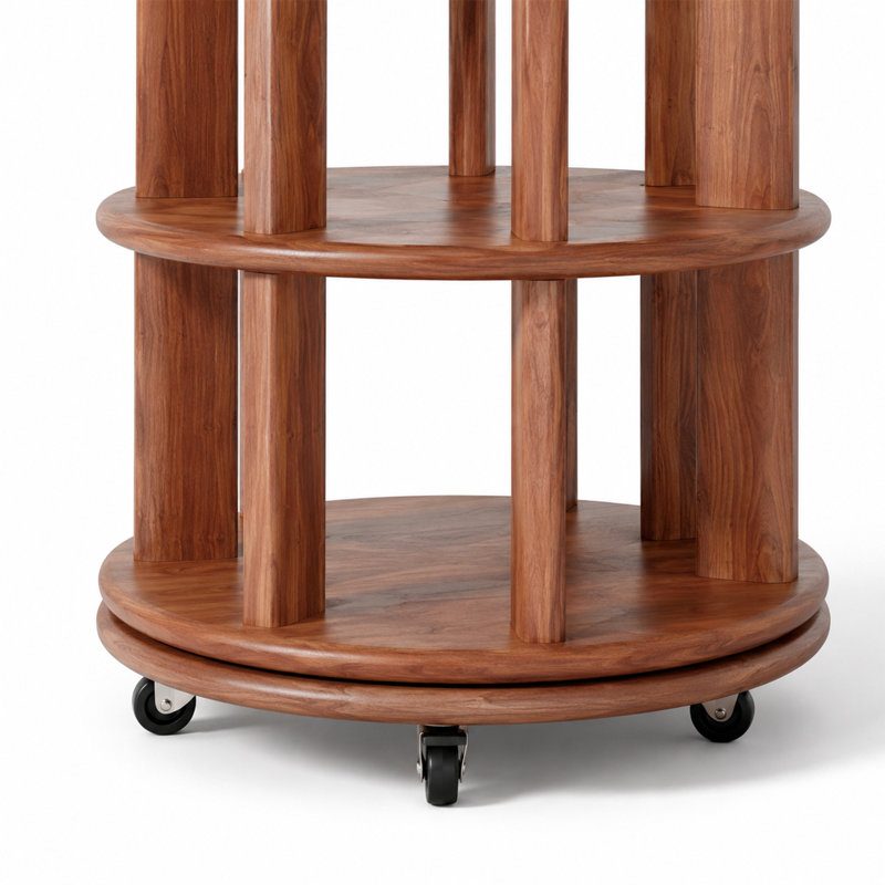  Modern Solid Wood 5 Tier Rotating Rolling Bookcase for Small Spaces