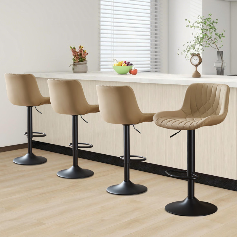 Adjustable Height And Modern Design Swivel Set Of 4 Crouch For Kitchen Island, Khaki