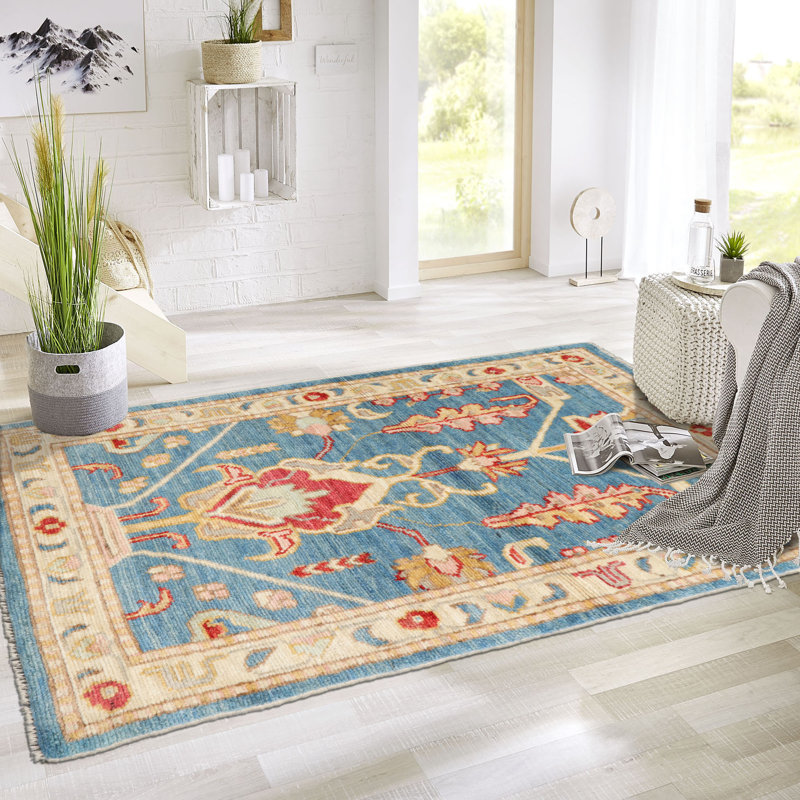 Tapis traditionnel turc en laine noué à la main 3 x 5 po Oushak