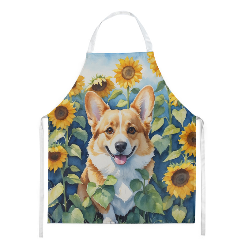 Corgi en tablier tournesols
