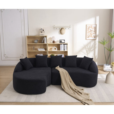 New Boneless Lshape Sectional Sofa With Curved Chaise,Black Modular Chenille Compression Couch,30D Highdensity Foam,Minimalist Modular Couches Sleeper For Living Room Bedroom Apartment Lounge.