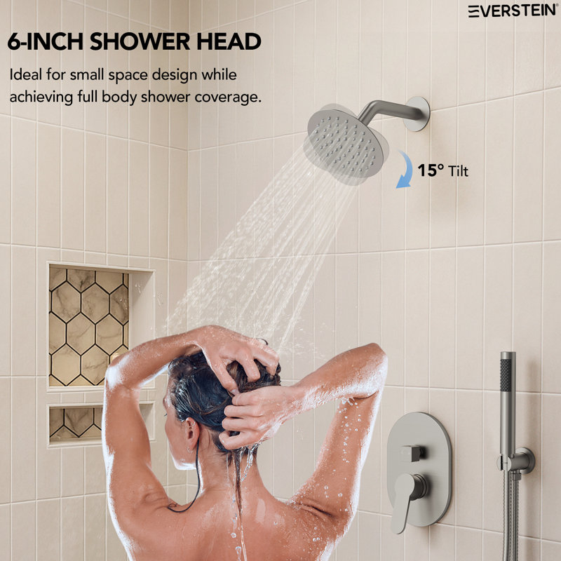  Pressure-Balanced Shower System, 6-Inch Rainfall Shower Faucet with Rough-in Valve, Brushed Nickel