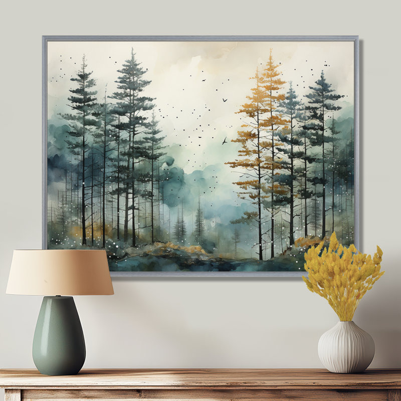 Décoration murale forêt Tonalis Whispering Pines Pointillism II, H 34 po x l 44 po x P 1,5 po, Encadrement argenté