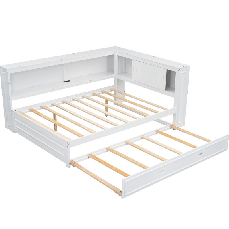 Full Size White Daybed With Built-In , Led, And Storage - Enhance Your Living Space Trundle, Storage, Size, Finish, White
