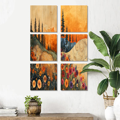 Champ de fleurs de fleurs sauvages orange d'été - ensemble de 6 impressions florales sur toile