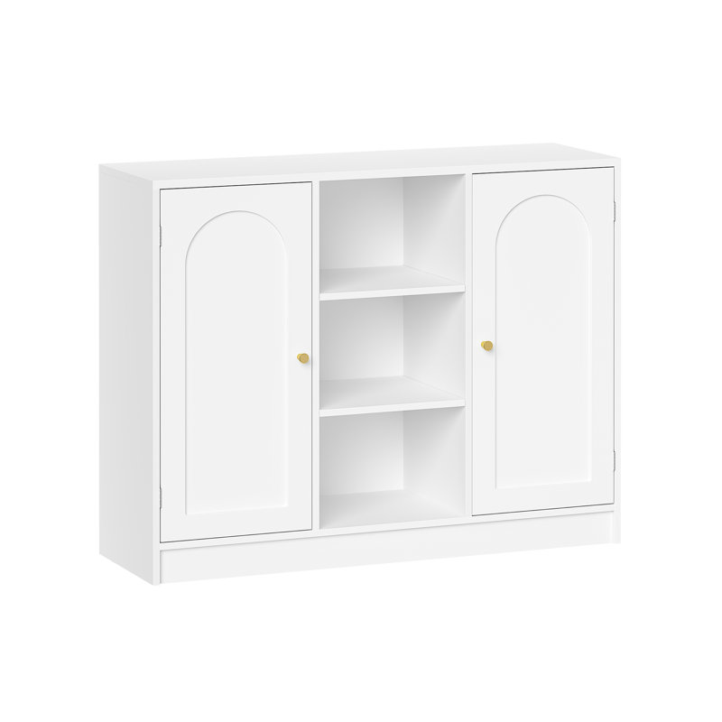 Bathroom Storage Cabinet, Bathroom Floor Cabinet with 3 Open Adjustable Shelves and 2 Doors, Freestanding Bathroom Storage Unit for Living Room, Entryway, Kitchen, White 