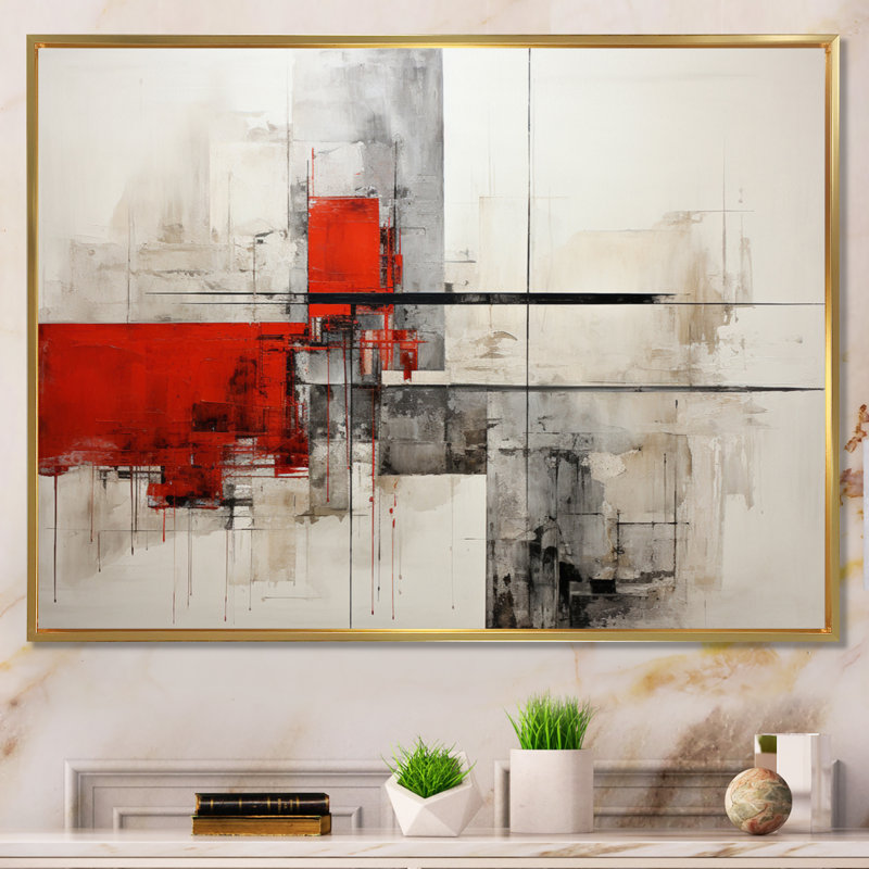 «Abstract Architectures I» sur toile, H 34 po x l 44 po, Gold Picture Framed