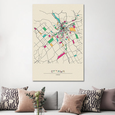 «Ottawa, Canada Map» par Ayse Deniz Akerman - Toile tendue, estampe numérique sur toile tendue