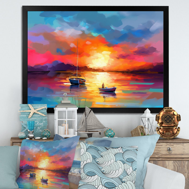 «Colorful Harbour Serenity II», reproduction sur toile, H 12 po x l 20 po x P 1 po, Cadre photo noir