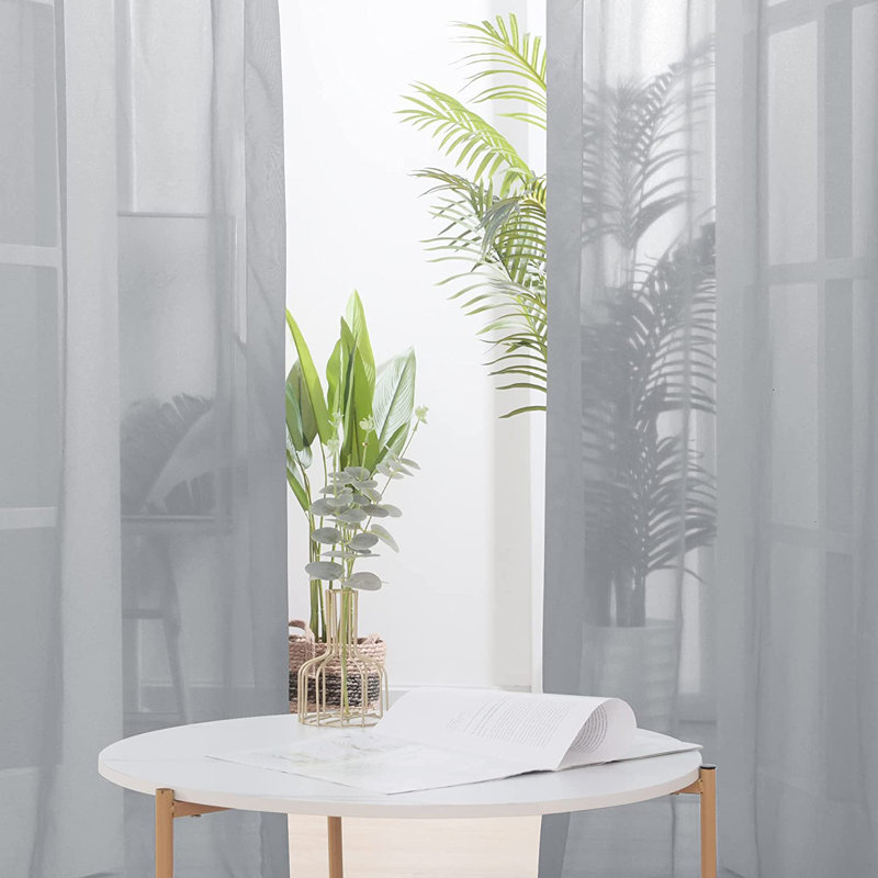 Sheer Curtain Panel Pair, 52" W x 72" L, Gray