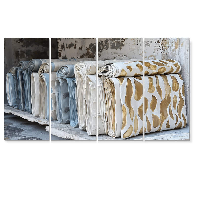 «Gold and White Moroccan Textiles I», ensemble de reproductions d'art mural marocaines, H 32 po x l 64 po